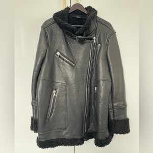 Xambille shearling black leather jacket size 4XL